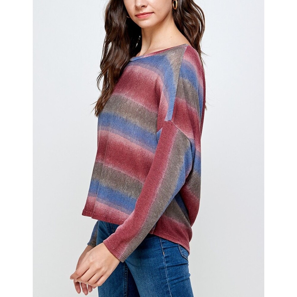 Women’s Striped Long Sleeve Sweater Low Back Detail Size M - Picture 3 of 11